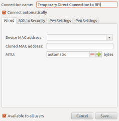 Create Temporary RPi Connection 1st Step