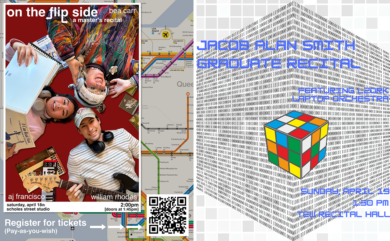 Two posters from the two April 2026 events featuring a new work by the L2Ork International Ensemble